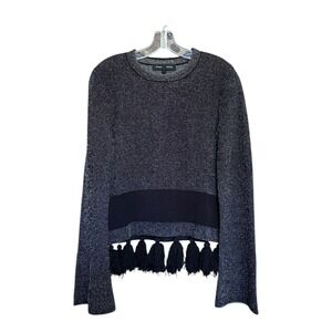 Proenza Schouler Black Tassel Fringe Long Flare Sleeve‎ Sweater Top Size M